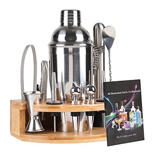  [아마존베스트]DEKINMAX 12-Piece Bartender kit with stand, Stainless Steel Cocktail Shaker set-Martini Shaker, Jigger, Strainer, Bar Mixer Spoon, Tongs, Bottle Opener,Liquor Pourer,Bottle stopper