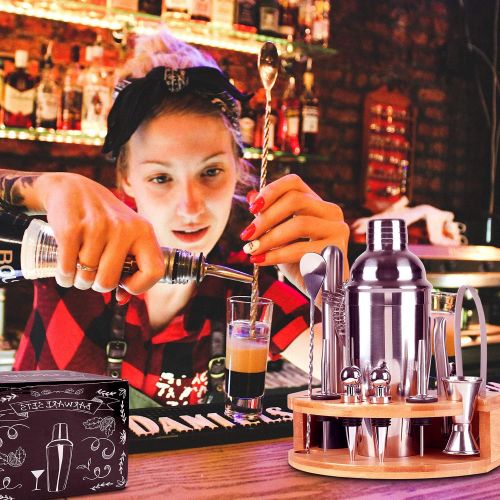  [아마존베스트]DEKINMAX 12-Piece Bartender kit with stand, Stainless Steel Cocktail Shaker set-Martini Shaker, Jigger, Strainer, Bar Mixer Spoon, Tongs, Bottle Opener,Liquor Pourer,Bottle stopper