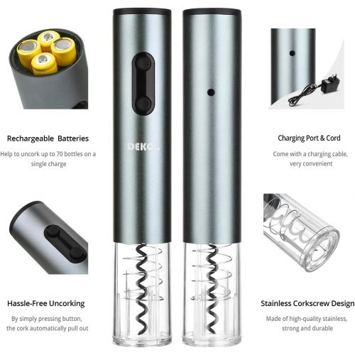  [아마존베스트]DEKOHM Electric Wine Opener Set with Charger & Batteries, Corkscrew Wine Bottle Opener Rechargeable, Gift Kit for Wine Lovers with Automatic Wine Opener, Foil Cutter, Vacuum Stoppe