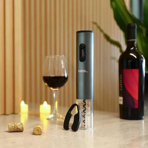  [아마존베스트]DEKOHM Electric Wine Opener Set with Charger & Batteries, Corkscrew Wine Bottle Opener Rechargeable, Gift Kit for Wine Lovers with Automatic Wine Opener, Foil Cutter, Vacuum Stoppe
