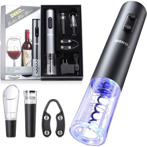  [아마존베스트]DEKOHM Electric Wine Opener Set with Charger & Batteries, Corkscrew Wine Bottle Opener Rechargeable, Gift Kit for Wine Lovers with Automatic Wine Opener, Foil Cutter, Vacuum Stoppe