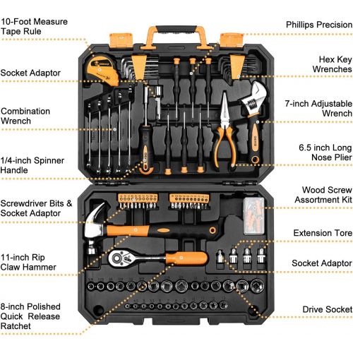  자전거 정비 공구 수리DEKOPRO 128 Piece Tool Set-General Household Hand Tool Kit, Auto Repair Tool Set, with Plastic Toolbox Storage Case