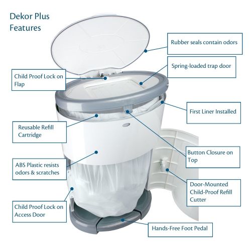  Dekor Plus Hands-Free Diaper Pail, White
