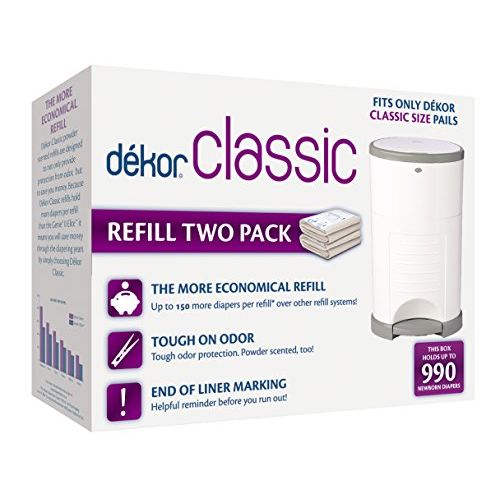  Dekor Classic Diaper Pail Refills | 2 Count | Most Economical Refill System | Quick & Easy to Replace | No Preset Bag Size  Use Only What You Need | Exclusive End-of-Liner Marking