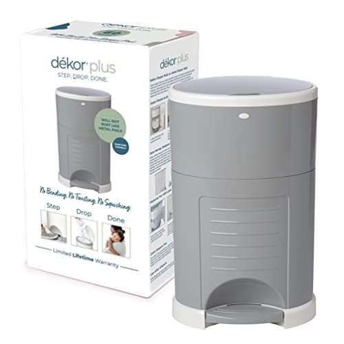  Dekor Plus Hands-Free Diaper Pail | Gray | Easiest to Use | Just Step  Drop  Done | Doesn’t Absorb Odors | 20 Second Bag Change | Most Economical Refill System |Great for Cloth D