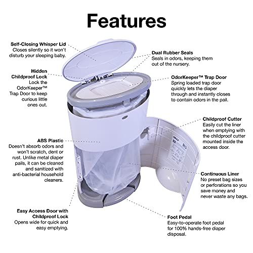  Dekor Plus Hands-Free Diaper Pail | Gray | Easiest to Use | Just Step  Drop  Done | Doesn’t Absorb Odors | 20 Second Bag Change | Most Economical Refill System |Great for Cloth D