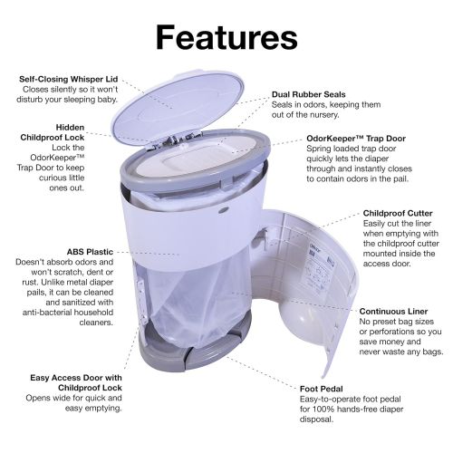 Dekor Classic Hands-Free Diaper Pail | White | Easiest to Use | Just Step  Drop  Done | Doesn’t Absorb Odors | 20 Second Bag Change | Most Economical Refill System