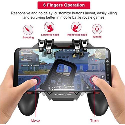  DELAM Mobile Game Controller w/ L1R1 L2R2 Triggers [ 6 Finger ], PUBG/COD Mobile Controller w/Cooling Fan & 1200mAh Power Bank, Gaming Grip Joystick Gamepad, Shoot Aim Keys for 4.7-6.5 A