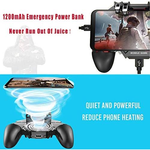  DELAM Mobile Game Controller w/ L1R1 L2R2 Triggers [ 6 Finger ], PUBG/COD Mobile Controller w/Cooling Fan & 1200mAh Power Bank, Gaming Grip Joystick Gamepad, Shoot Aim Keys for 4.7-6.5 A