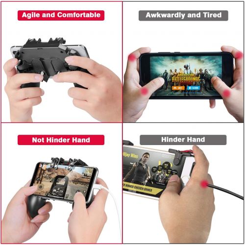  DELAM Mobile Game Controller w/ L1R1 L2R2 Triggers [ 6 Finger ], PUBG/COD Mobile Controller w/Cooling Fan & 1200mAh Power Bank, Gaming Grip Joystick Gamepad, Shoot Aim Keys for 4.7-6.5 A