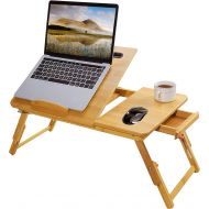 [아마존베스트]DELAM Laptop Bed Tray Multi Tasking Bamboo Lap Desk, Folding TV Tray Table, Smartphone Tablet Lap Tray for Homework Study Reading Eating Food Tray Table