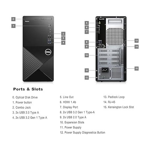 델 Dell Vostro 3910 Desktop Computer | 12th Gen Intel Core i5-12400 Processor | Intel UHD Graphics 730 | WiFi 6 | DVD-RW | Display Port | HDMI | Windows 11 Pro (16GB RAM | 1TB SSD)