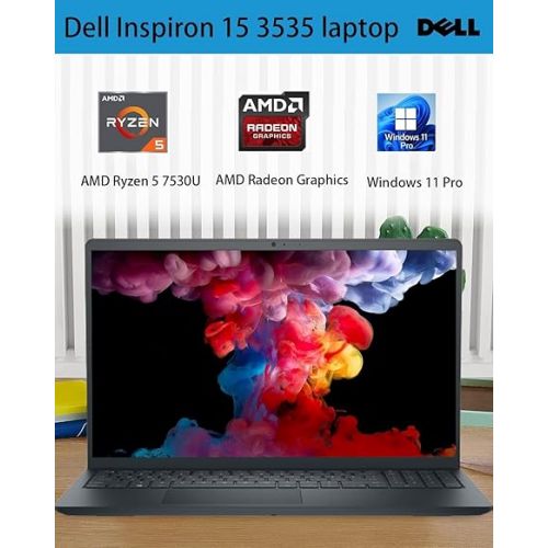 델 Dell Inspiron 15 3535 Laptop Computer, 15.6'' FHD Touchscreen Laptop, AMD Ryzen 5 7530U(Beat i7-11600H), 32GB RAM, 1TB SSD, Windows 11 Pro, Office 365, HDMI, WiFi 5, Carbon Black