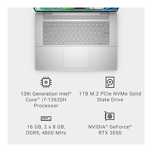 델 Dell Inspiron 7630 Laptop - 16.0-inch 16:10 2.5K (2560x1600) Display, Intel Core i7-13620H, 16GB LPDDR5 RAM, 1TB SSD, NVIDIA GeForce RTX 3050 GDDR6 Graphics, 1 Year Onsite Service - Platinum Silver