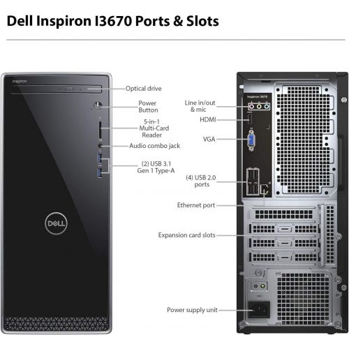 델 2019 FlagshipDell Inspiron 3670 Business Desktop, Intel Six-Core i5-8400up to 4GHz 16GB DDR4 512GB SSD HDMI DVD-RW 802.11bgn Bluetooth 4.1 MaxxAudioPro USB Keyboard and Mouse Wi