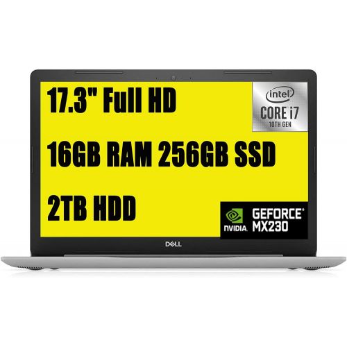 델 2020 Dell Inspiron 17 3793 Business Laptop | 17.3 Full HD | 10th Gen Intel Core i7-1065G7 | 16GB RAM 256GB PCIe SSD + 2TB HDD | GeForce MX230 | Maxx Audio Win 10 Pro + Delca 16GB S