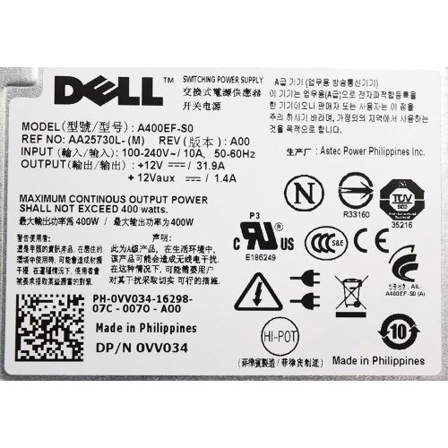 델 FOR Dell VV034 Genuine Dell PowerEdge T310 Tower Server 400W Redundant Hot Swappable Power Supply Unit A400EF S0 N884K