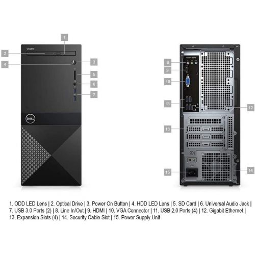 델 Dell Vostro Business Desktop, Intel Core i3 8100 3.60GHz (Quad Core, 6M Cache, 65W), 8GB Memory, 256GB Solid State Drive, 1TB Hard Drive Disk, 802.11 WiFi, Bluetooth, HDMI, VGA, Wi