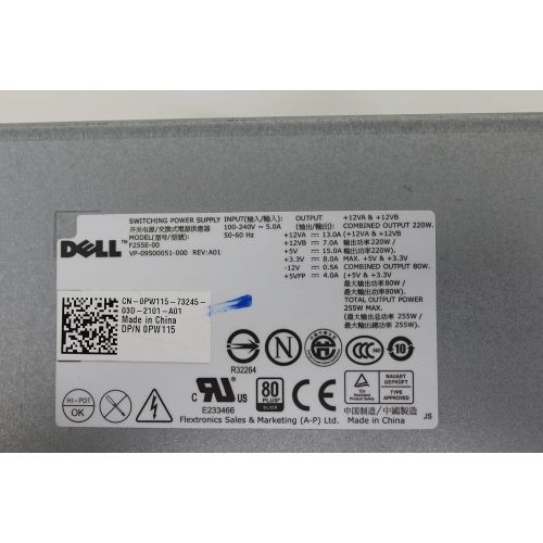 델 Genuine Dell 255W Power Supply For Dell Optiplex 360, 380, 580, 760, 780, 960. P/N: N805F PW115 FR607. Part Numbers: L255EM 01, F255E 00, H255PD 00