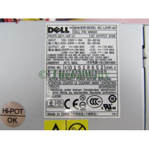 델 Dell 375W Power Supply L375P 00 PS 6371 1DF LF WM283 PH344 K8956 P8401 X2634