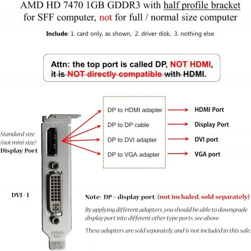 델 Dell Epic IT Service AMD Radeon HD 7470 1GB 1024MB Low Profile Video Card with Display Port and DVI for SFF / Slim Desktop Computer