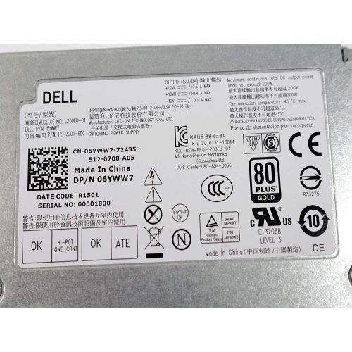 델 Genuine Dell 200W C0G5T, 1VCY4 Power Supply Unit PSU For Optiplex 780, 790, 990 USFF Ultra Small Form Factor Systems Compatible Part Numbers: C0G5T, 1VCY4 Compatible Model Numbers: