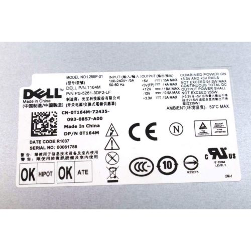 델 Genuine Dell 280W Replacement Power Supply Unit Power Brick For Dell Optiplex 960, 980, 760, 780, 790 Desktop Systems, Replaces the following Dell Part Numbers: N249M, FR597, WU123