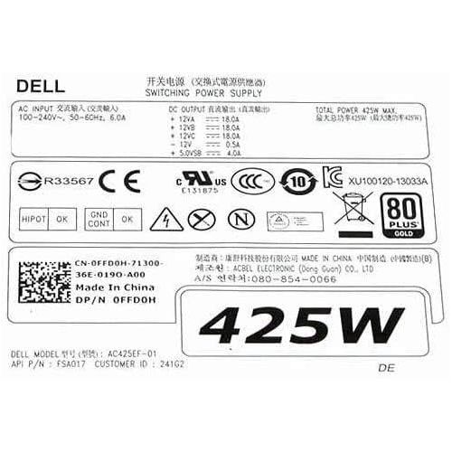 델 Dell 425W Power Supply Precision T3610 T5610 T5810 DNR74 CN 0DNR74 D425EF 02