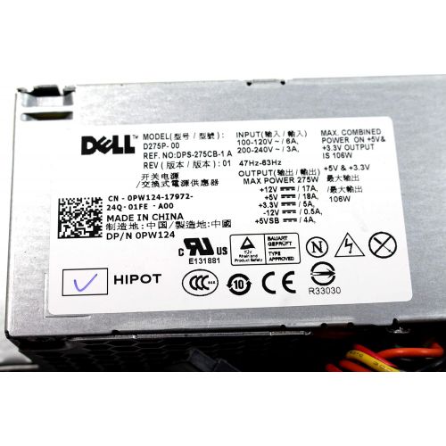 델 Genuine Dell 275w Power Supply For the Optiplex 740, 745, 755, Dimension 9200c, and XPS 210 Small Form Factor Systems SFF Dell part numbers: RM117, PW124, FR619, WU142 Model number