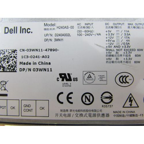 델 Dell 3WN11 H240AS 00 240W ATX SFF M ITX Power Supply D240A002L RV1C4 J50TW 2TXYM