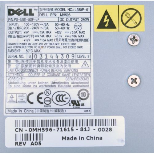 델 Genuine Dell 280W Desktop Optiplex GX520, GX620, 740, 745, 755, 210L, 320, 330, Dimension C521, 3100C, New Style GX280, Power Supply Unit PSU