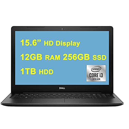 델 Dell Flagship Inspiron 15 3000 3593 Laptop Computer 15.6” HD Display 10th Gen Intel Core i3 1005G1 (Beat i5 7200U) 12GB RAM 256GB SSD + 1TB HDD USB 3.1 WiFi Bluetooth Win 10