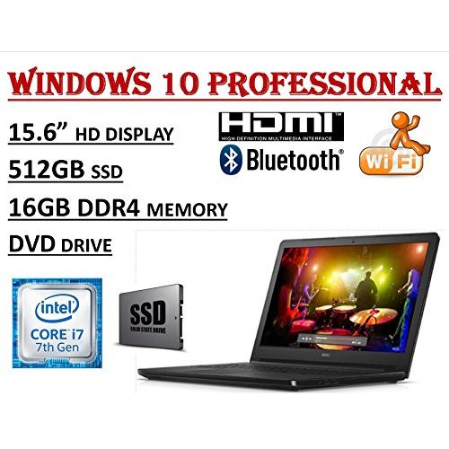 델 Dell Inspiron 15 5000 Series 5566, 15.6 HD Business Laptop ( 2018 Edition ) Intel Core i7 7500U Processor 16GB DDR4 RAM 512GB SSD DVDRW WiFi+Bluetooth Windows 10 Profes