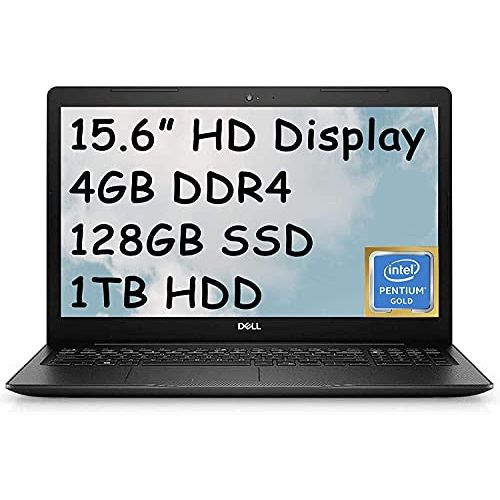 델 Dell Inspiron 15 3000 Premium Laptop I 15.6 HD Anti Glare I Intel Pentium Gold 5405U I 4GB DDR4 128GB SSD 1TB HDD I Intel UHD Graphics 610 WiFi HDMI Webcam Win 10