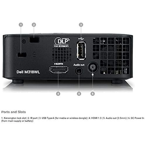 델 Dell Mobile Projector M318WL 500 ANSI lumens WXGA (1280 x 800) 16:10 (Pocket Size)