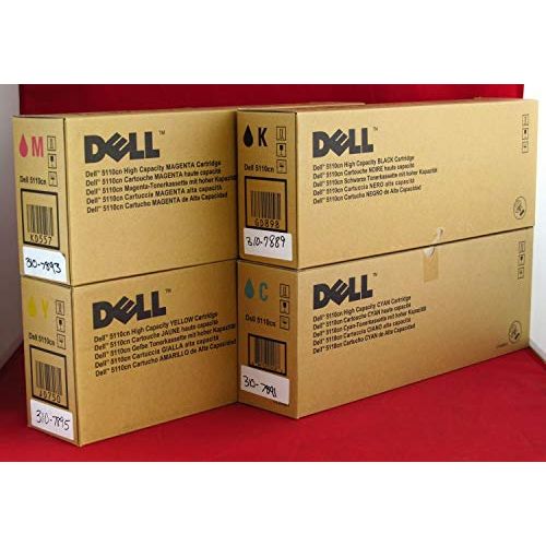 델 Dell GD898 GD900 KD557 JD750 5110CN 5110N Toner Cartridge Set (Black Cyan Magenta Yellow, 4 Pack) in Retail Packaging