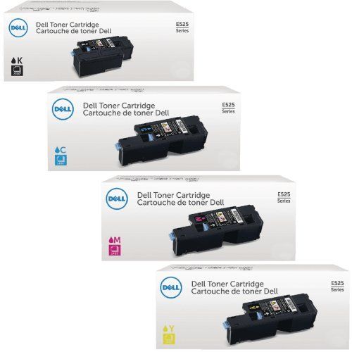 델 Genuine Dell E525W Toner Set for Dell E525W Color Laser All in One Multifunction Wireless and Cloud Ready Printer, 4 Pack