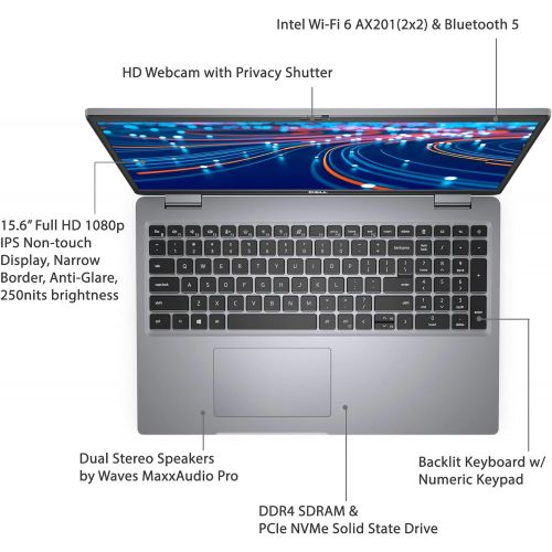 델 2021 Newest Dell Business Laptop Latitude 5520, 15.6 FHD IPS Anti Glare Display, Intel Core i5 1135G7, 16GB RAM, 512GB SSD, Webcam, Backlit Keyboard, WiFi 6, Thunderbolt 4, Win 10