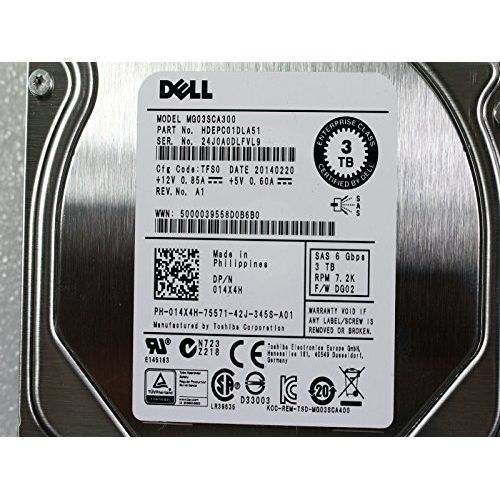 델 Dell New OEM Toshiba MG03SCA300 3TB SAS2 6Gb/s 7200rpm 64MB 3.5 Hard Drive 14X4H