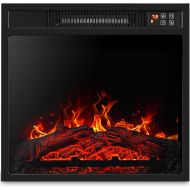 Della 18 Inch 1400W 3D Infrared Electric Fireplace Heater Insert with Remote Control, Realistic Logs & Flames, Adjustable Portable Indoor Space - Black