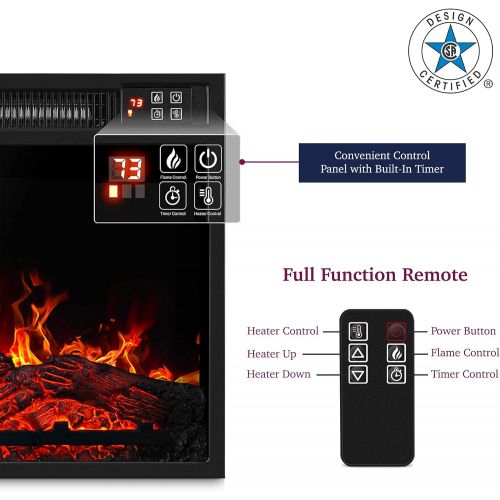 델 Della 18 Inch 1400W 3D Infrared Electric Fireplace Heater Insert with Remote Control, Realistic Logs & Flames, Adjustable Portable Indoor Space - Black