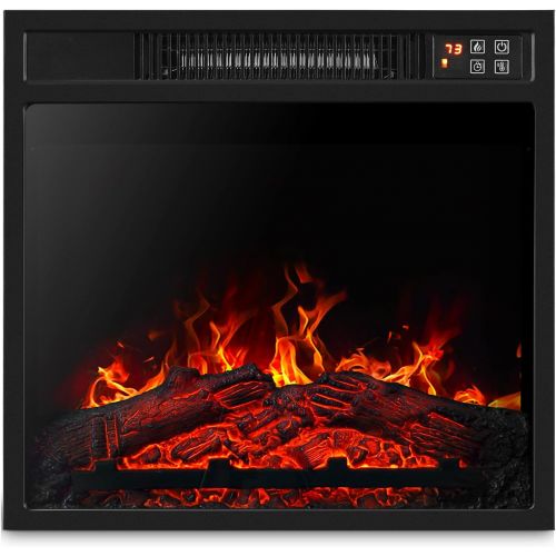 델 Della 18 Inch 1400W 3D Infrared Electric Fireplace Heater Insert with Remote Control, Realistic Logs & Flames, Adjustable Portable Indoor Space - Black