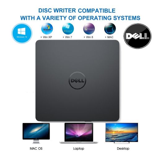 델 DellComputer USB External DVD Drive, Dell Portable DVD  CD +-RW Drive Burner for Windows 10  8 8.1 7 Laptop Computer PC of HP Dell LG Asus Acer LG Asus Lenovo - Black Color