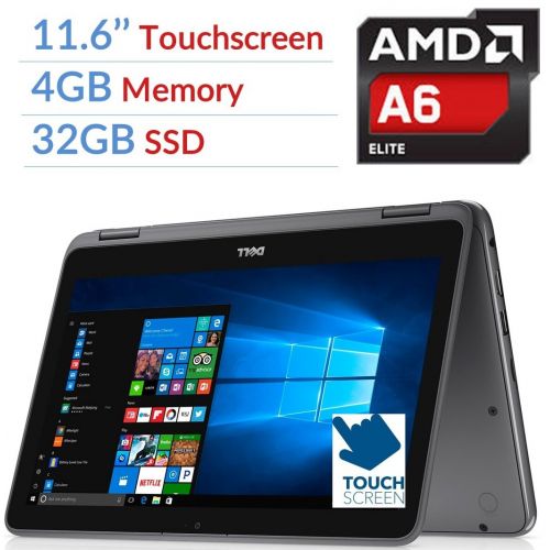 델 Newest Dell Inspiron 3000 2-in-1 Convertible Laptop PCTablet, 11.6 LED-Backlit Touchscreen, 7th Gen AMD A6-9220e 2.5GHz Processor, 4GB DDR4, 32GB SSD, Bluetooth, Wifi, MaxxAudio,
