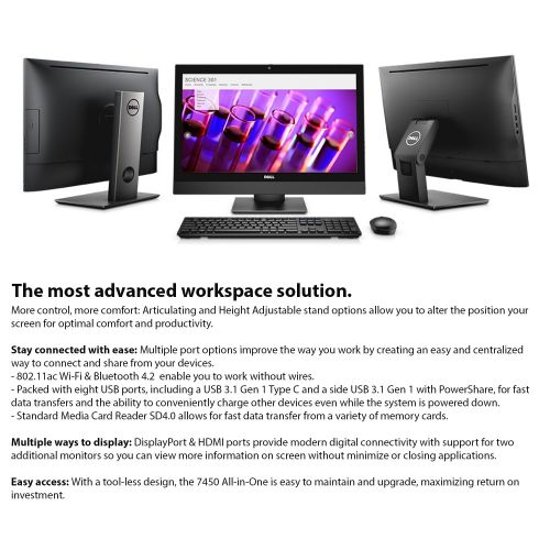 델 Dell Optiplex 24 7000 Series 7450 23.8 Full HD All-in-One Desktop - 7th Gen Intel Core i7-7700 Processor up to 4.20 GHz, 12GB RAM, 1TB SSD, Intel HD Graphics 630, Windows 10 Pro