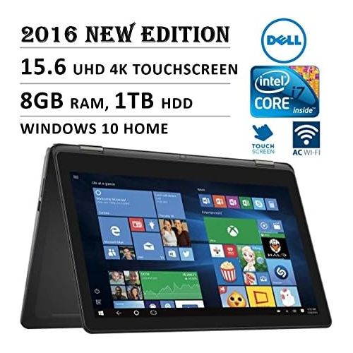 델 Dell DELL 7000 Series Inspiron 2-in-1 15.6 4K 3840 x 2160 UHD Touch-screen Flip Convertible Laptop, Intel Core i7 6500U up to 3.1 GHz, 8GB RAM, 1TB HDD, 802.11AC, Bluetooth, HDMI, Windo