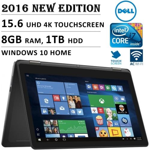 델 Dell DELL 7000 Series Inspiron 2-in-1 15.6 4K 3840 x 2160 UHD Touch-screen Flip Convertible Laptop, Intel Core i7 6500U up to 3.1 GHz, 8GB RAM, 1TB HDD, 802.11AC, Bluetooth, HDMI, Windo