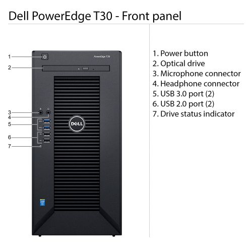 델 Dell PowerEdge T30 Tower Server - Intel Xeon E3-1225 v5 Quad-Core Processor up to 3.7 GHz, 16GB DDR4 Memory, 2TB SATA Hard Drive, Intel HD Graphics P530, DVD Burner, No Operating S