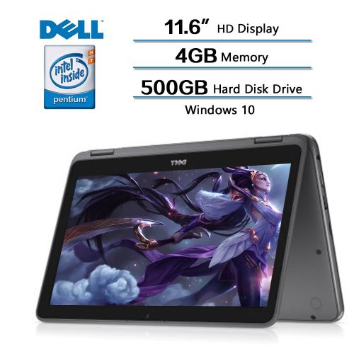 델 Dell Inspiron 11.6 2-in-1 Convertible HD Touchscreen Laptop - Intel Quad-Core Pentium N3710 1.6GHz, 500GB HDD, 4GB RAM, MaxxAudio, 802.11bgn, Webcam, Bluetooth, HDMI, Win 10