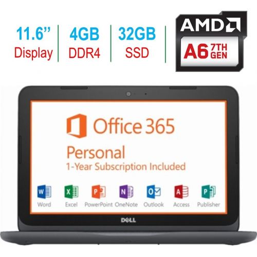 델 2018 Newest Dell Premium 11.6 Laptop PC, 7th Gen AMD A6-9220e up to 2.4GHz, 4GB RAM, 32GB Flash Storage, HDMI, WIFI, Bluetooth, MaxxAudio Pro, Windows 10, 1 Year Office 365 Persona